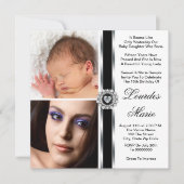 白エレガント黒銀写真キンセアニェラ 招待状 (正面)
