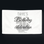 白エレガント50パーソナライズされたth Any Birthday Party 横断幕<br><div class="desc">白、黒、灰色50歳パーソナライズされた誕生日パーティバナー</div>