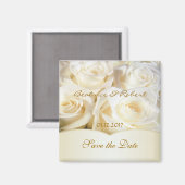 白エレガント – クリームバラ日付を保存 マグネット (正面/裏面)