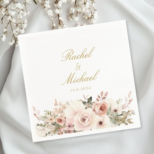 白エレガント,パステル,花束 スタンダードカクテルナプキン