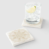 白エレガント&金ゴールドマンダラハンドドローデザイン ストーンコースター (横)