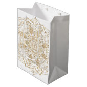 白エレガント&金ゴールドマンダラハンドドローデザイン ミディアムペーパーバッグ (正面アングル)