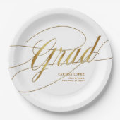 白エレガント&金ゴールドミニマリストの卒業書道 ペーパープレート (正面)