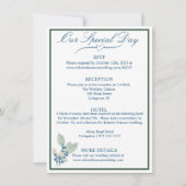 白エレガント、青、緑の蘭結婚の 招待状 (裏面)