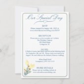 白エレガント、黄、緑の色相のフローラ結婚 招待状 (裏面)