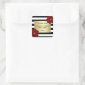 白エレガント、黒、金ゴールド、赤の花結婚の スクエアシール (バッグ)