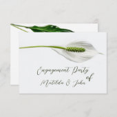 白エレガントspatiphyllum婚約パーティ 招待状 (正面/裏面)