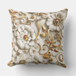 白エンボスの花とメタリック離れ金色 クッション