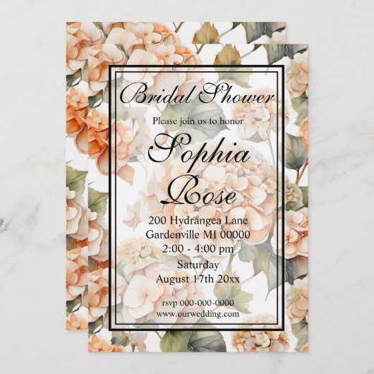 白オかわいらしレンジフローラブライダルシャワー 招待状 (正面/裏面)