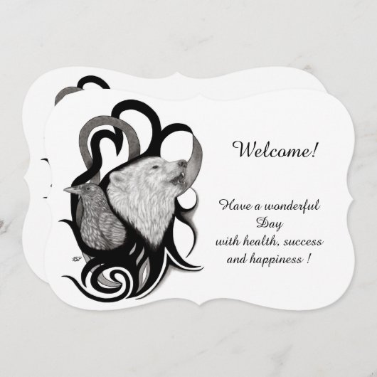 白オオカミとレイヴン、テキストの追加 招待状 (正面/裏面)