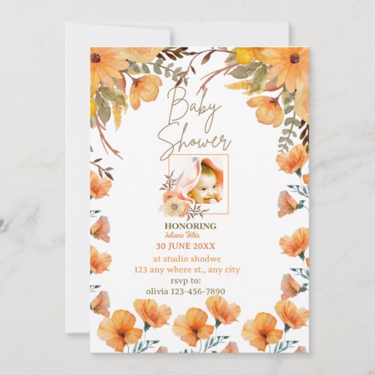 白オパーソナライズされたランジェベビーシャワー招待状 招待状 (正面)