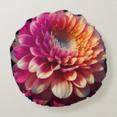 白オレンジイエローピンクパープルブルーダリア花 ラウンドクッション (裏面)