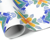 白オレンジ色の青い緑のモザイクタイルのパターン ラッピングペーパー (ロールコーナー)