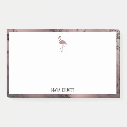 白オンバラ金ゴールド大理石、フラミンゴ縁ど&名前 ポストイット (正面)