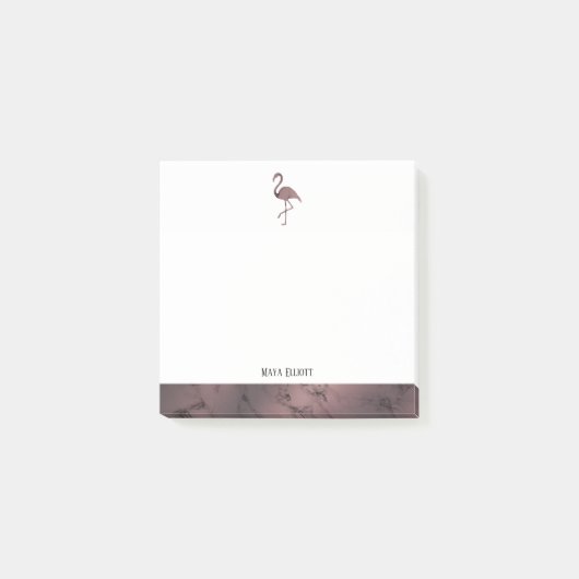 白オンバラ金ゴールド大理石、フラミンゴ縁ど&名前 ポストイット (正面)