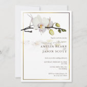 白オーキッドオンホワイト |金ゴールドフレーム |写真結婚の 招待状 (正面)