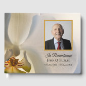 白オーキッドフラワーお祝いの葬式 ゲストブック (正面)