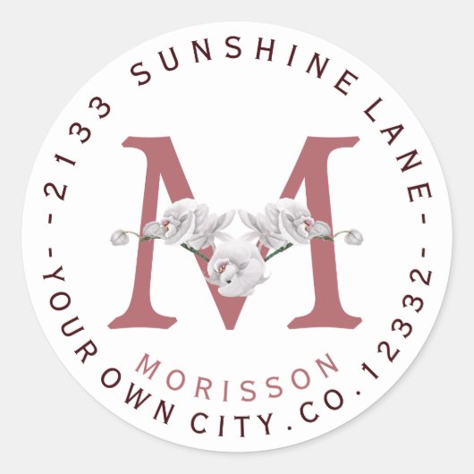 白オーキッドフラワーズサーキュラー住所 シール (正面)