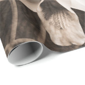 白オーキッドフラワーセピアブラックバックグラウンドフローラ ラッピングペーパー (ロールコーナー)