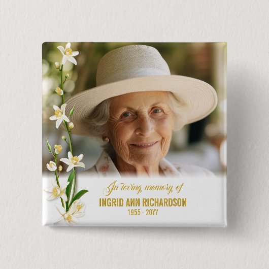 白オーキッドリリー葬儀 缶バッジ (正面)