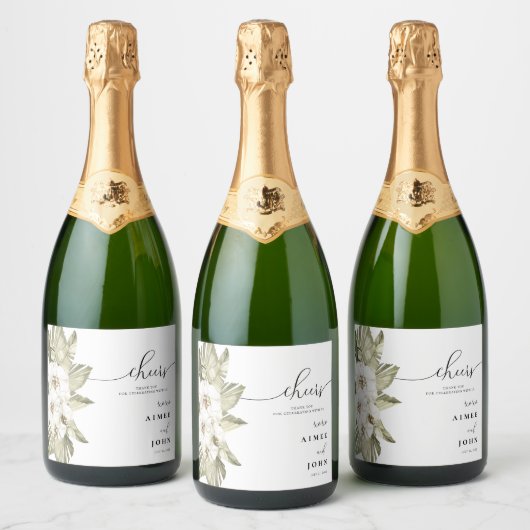 白オーキッド結婚式の引き出物スパーケリングワインラベル スパークリングワインラベル (ボトル)