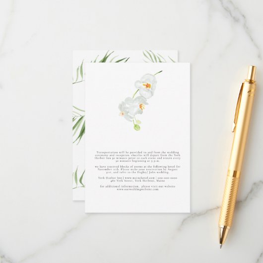 白オーキッド |垂直結婚詳細 エンクロージャーカード (正面/裏面インサイチュ)