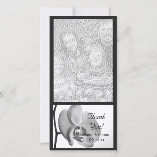白オーキッ結婚トの感謝フォトカード サンキューカード (正面)