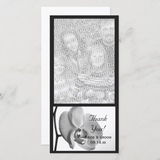 白オーキッ結婚トの感謝フォトカード サンキューカード (正面/裏面)