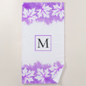 白カエデ葉の紫色の水色洗剤、モノグラム ビーチタオル (正面)