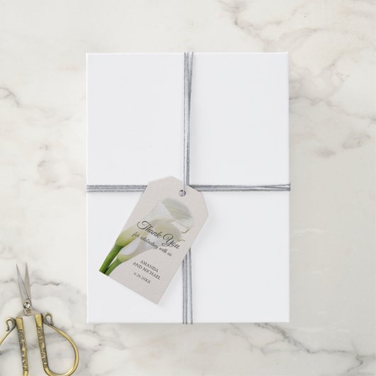 白カエレガントラリリーフローラありがとう ギフトタグ (より糸付き)