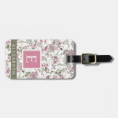 白カスタマイズフローラピンク緑のバラ花 ラゲッジタグ (正面横)