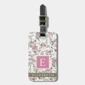 白カスタマイズフローラピンク緑のバラ花 ラゲッジタグ (正面縦)
