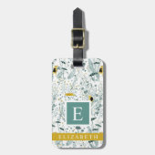白カスタマイズフローラ緑の黄色い花 ラゲッジタグ (正面縦)