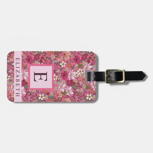 白カスタマイズ花ピンクフローラ ラゲッジタグ (正面横)