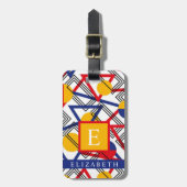白カスタマイズ黄赤青幾何学模様 ラゲッジタグ (正面縦)