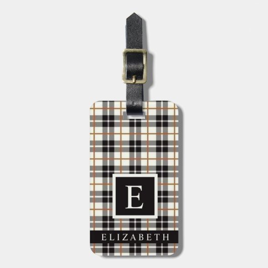 白カスタマイズ黒グレー赤パタ市松模様にーン ラゲッジタグ (正面縦)