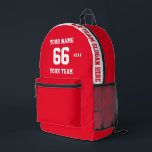 白カスタムい赤の名前、番号、チームスポーツ プリントバックパック<br><div class="desc">名前、番号、カスタムチーム名、スローガンと年と独自のホワイトレッドスポーツサッカースタイル印刷バックパックを作成。このクラシックシンプルをパーソナライズするBackpackテンプレートをカスタム印刷したメッセージ、名前、チーム名、年。スポーツの記念品として簡単にクールカスタマイズする。コーチ、ユニーク男の子の誕生日、サッカー選手、チームメイトや友達のためのギフトを作成する。</div>