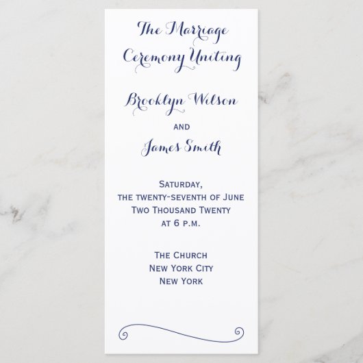 白カスタムと青の結婚式 プログラムのラックカード プログラム (正面)