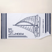 白カスタムネイビーブルーの生活は湖で良い ビーチタオル (正面)