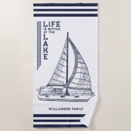 白カスタムネイビーブルーの生活は湖で良い ビーチタオル