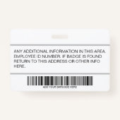 白カスタム人社員：写真、バーコード、ロゴ、名前 バッジ (裏面)