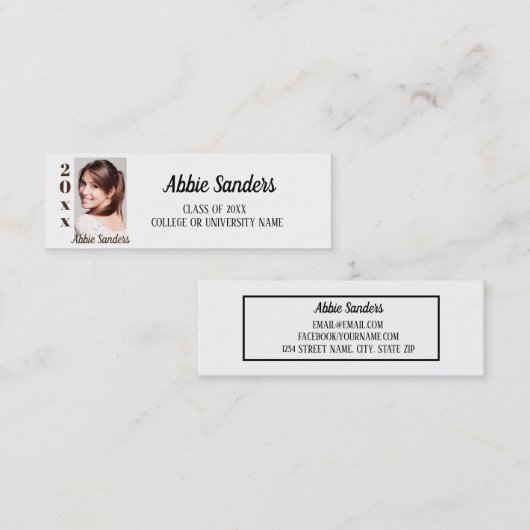 白カスタム写真卒業Insert名刺 コーリングカード (正面/裏面)