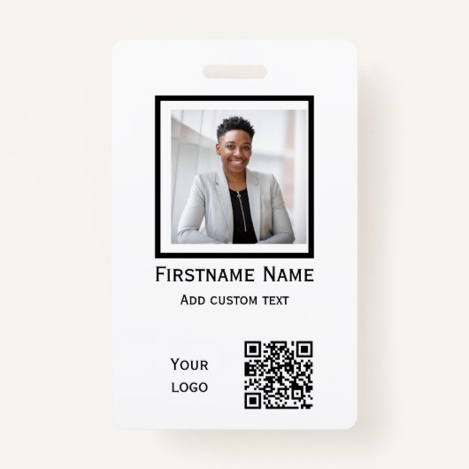 白カスタム写真従業員バッジID qrコード バッジ (正面)