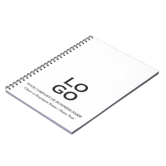 白カスタム印のビジネスまたは会社のロゴとタイトル ノートブック (左側)