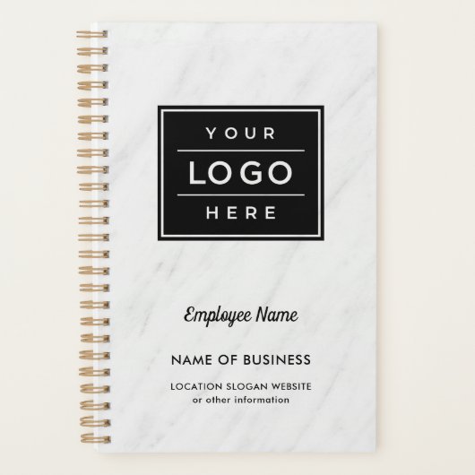 白カスタム大理石ビジネスロゴ従業員名 プランナー手帳 (正面)