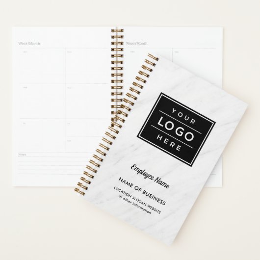 白カスタム大理石ビジネスロゴ従業員名 プランナー手帳 (ディスプレー)