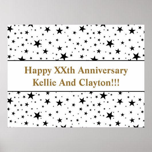 白カスタム星/黒星メッセージ記念日 ポスター (正面)