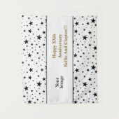 白カスタム星/黒星メッセージ/写真記念日 タペストリー (正面)