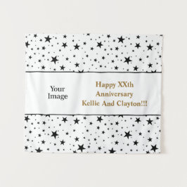 白カスタム星/黒星メッセージ/写真記念日 タペストリー