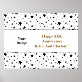 白カスタム星/黒星メッセージ/写真記念日 ポスター